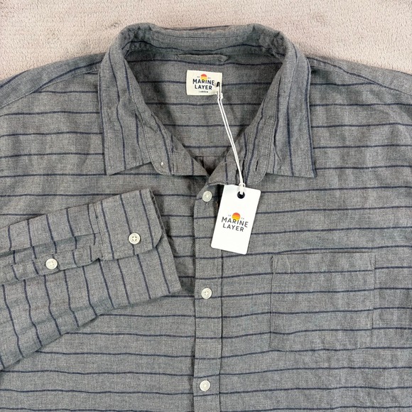 Marine Layer Other - Marine Layer Lipton Shirt Men Larger Grey Blue Stripe Long Sleeve NWT $98